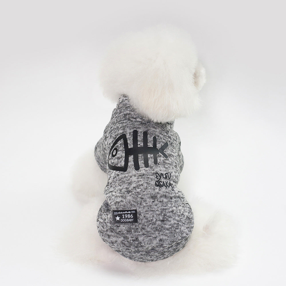 Dog Hoodie with Fish Bone Pattern